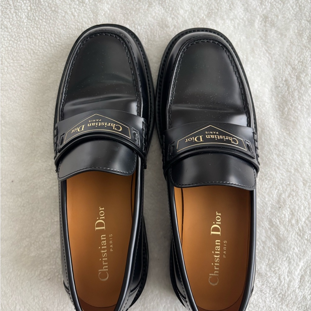 Dior Black Leather Slip-On Loafers with Polished Finish